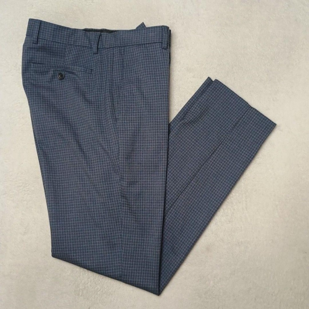 Banana Republic Pants Men 32x32 Blue Plaid Slim Dress Check Stretch Suit Work